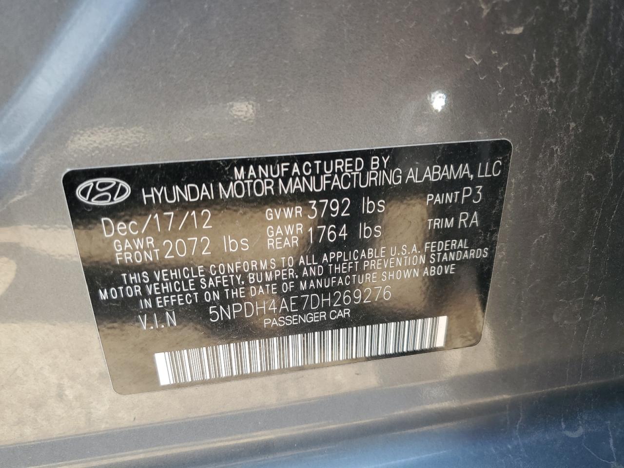 2013 Hyundai Elantra Gls VIN: 5NPDH4AE7DH269276 Lot: 64130855