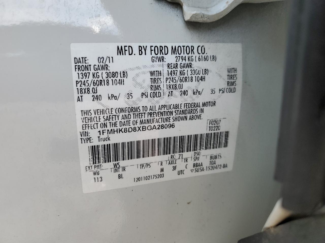 2011 Ford Explorer Xlt VIN: 1FMHK8D8XBGA28096 Lot: 65319085