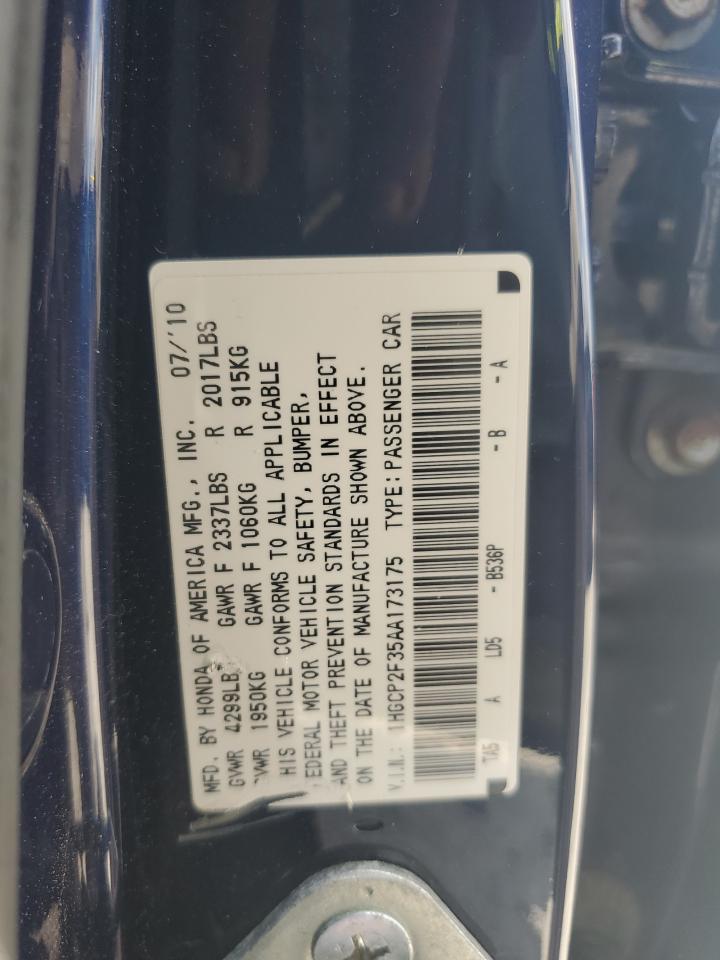 2010 Honda Accord Lx VIN: 1HGCP2F35AA173175 Lot: 67047025