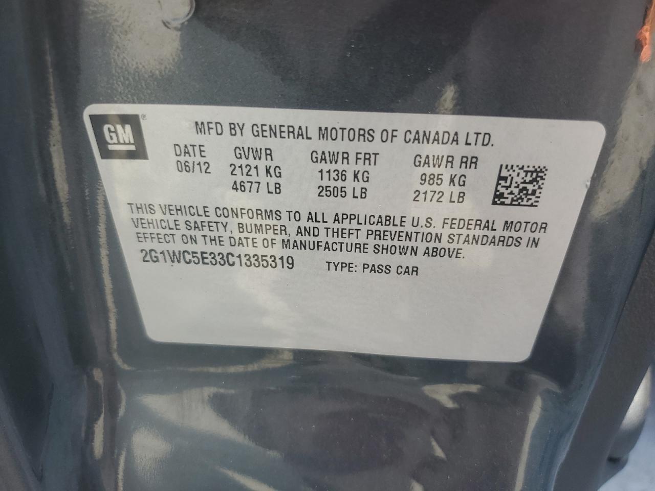 2012 Chevrolet Impala Ltz VIN: 2G1WC5E33C1335319 Lot: 65739965