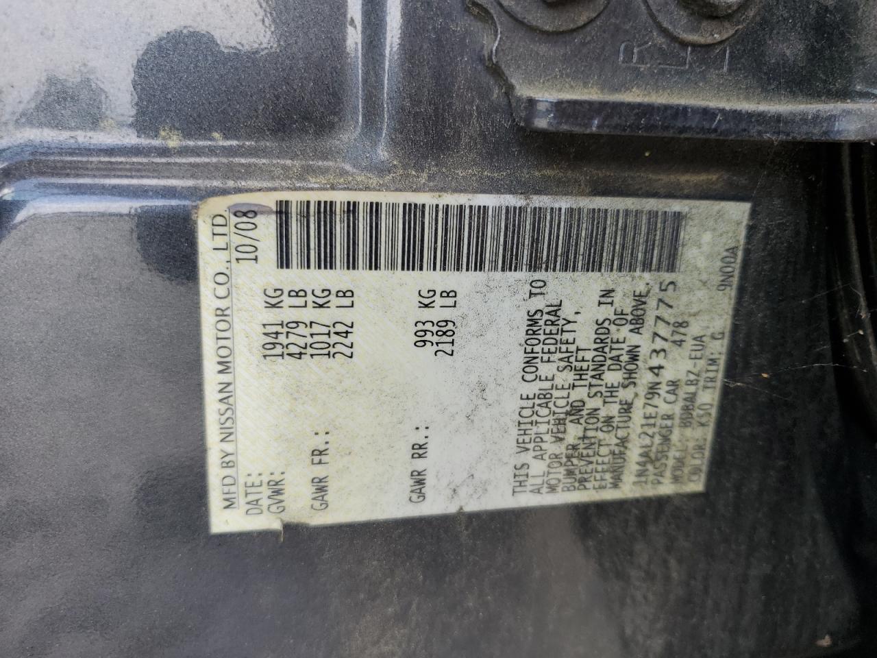 2009 Nissan Altima 2.5 VIN: 1N4AL21E79N437775 Lot: 65051585