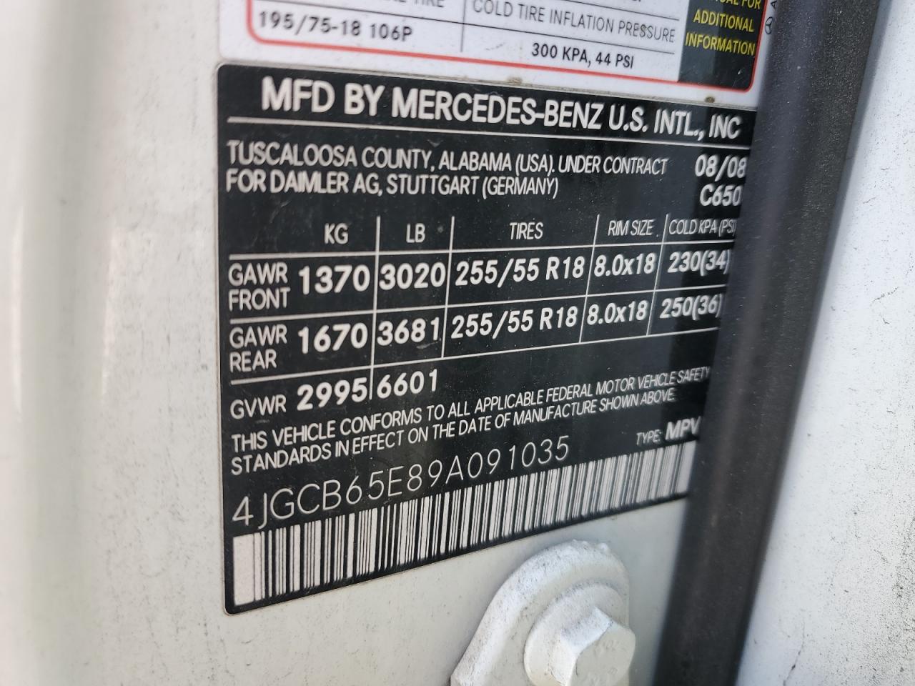 2009 Mercedes-Benz R 350 4Matic VIN: 4JGCB65E89A091035 Lot: 65600835