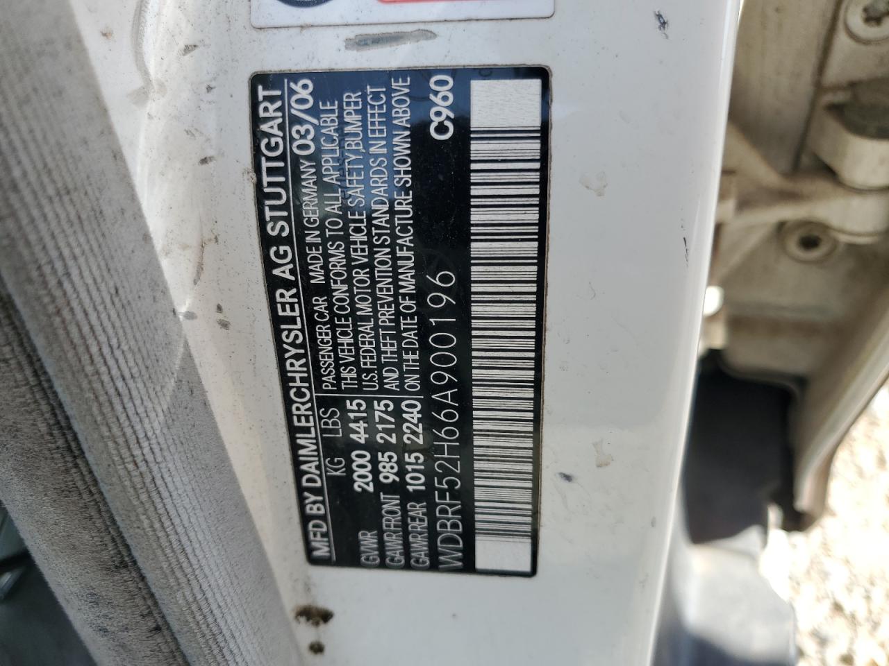 2006 Mercedes-Benz C 230 VIN: WDBRF52H66A900196 Lot: 64904025