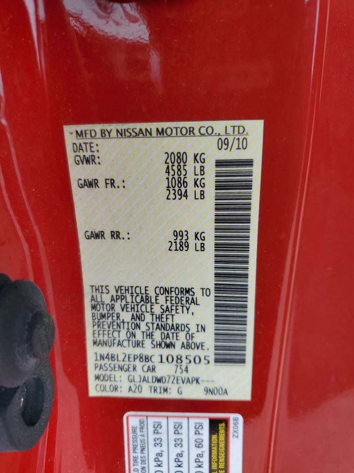 2011 Nissan Altima Sr VIN: 1N4BL2EP8BC108505 Lot: 65222325