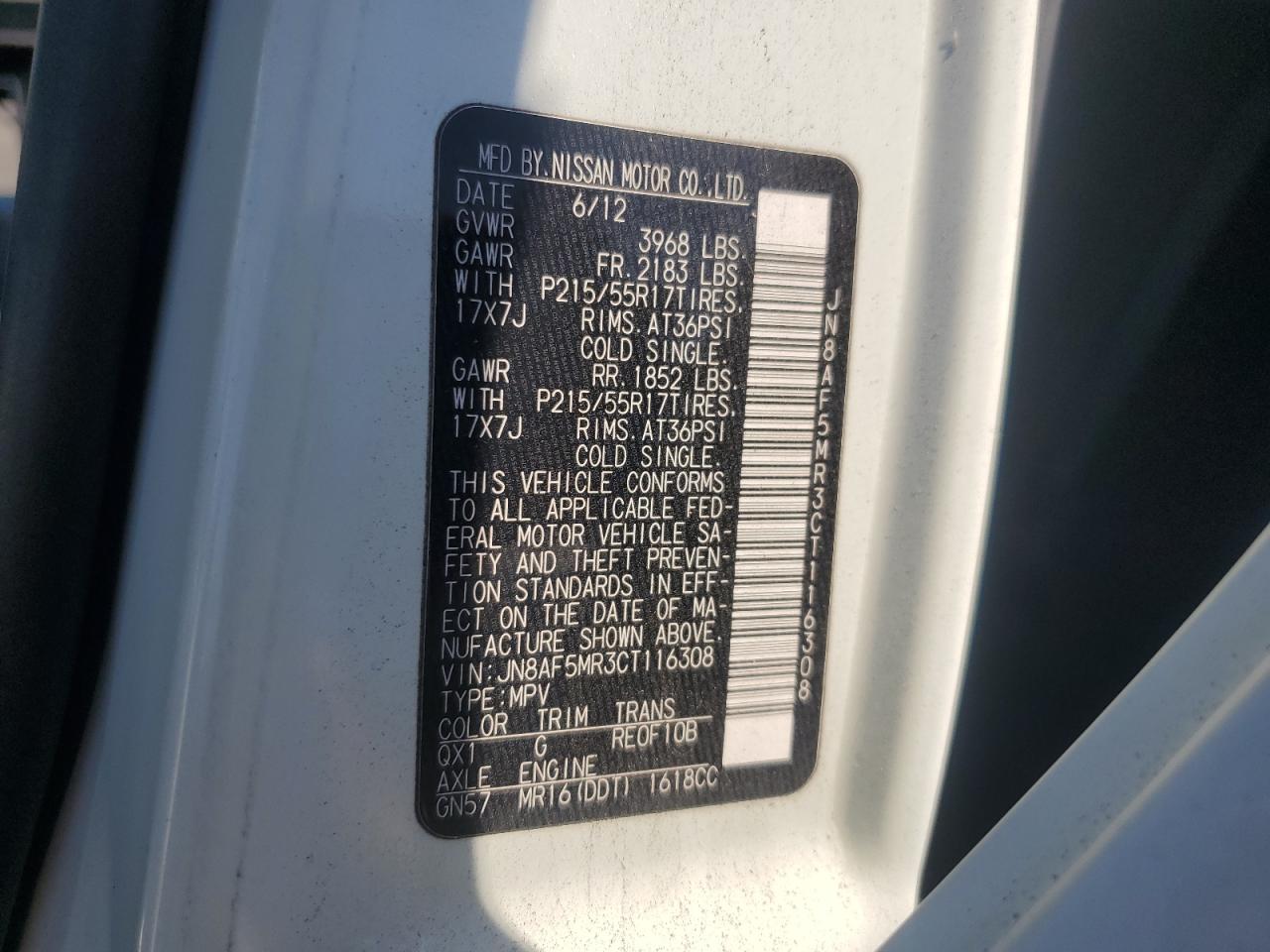 2012 Nissan Juke S VIN: JN8AF5MR3CT116308 Lot: 64227325