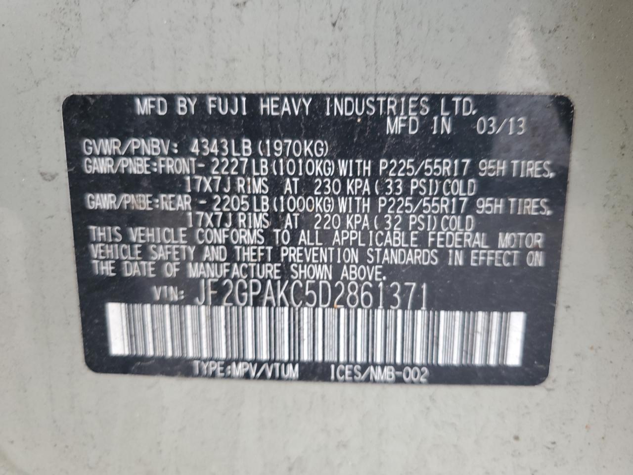 2013 Subaru Xv Crosstrek 2.0 Limited VIN: JF2GPAKC5D2861371 Lot: 65417625