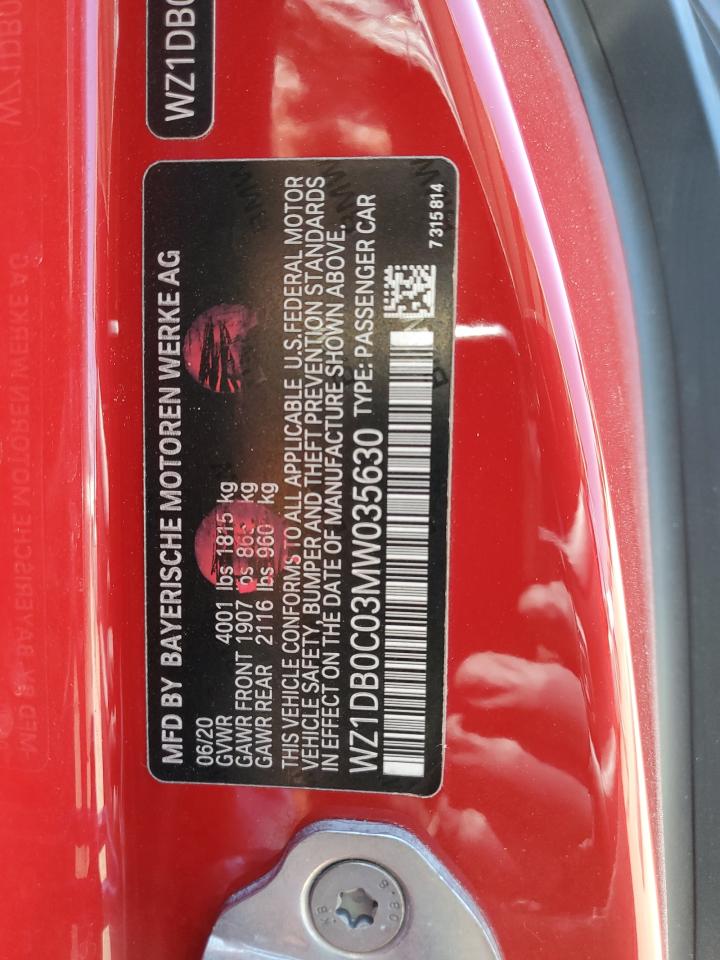 2021 Toyota Supra Base VIN: WZ1DB0C03MW035630 Lot: 65410555