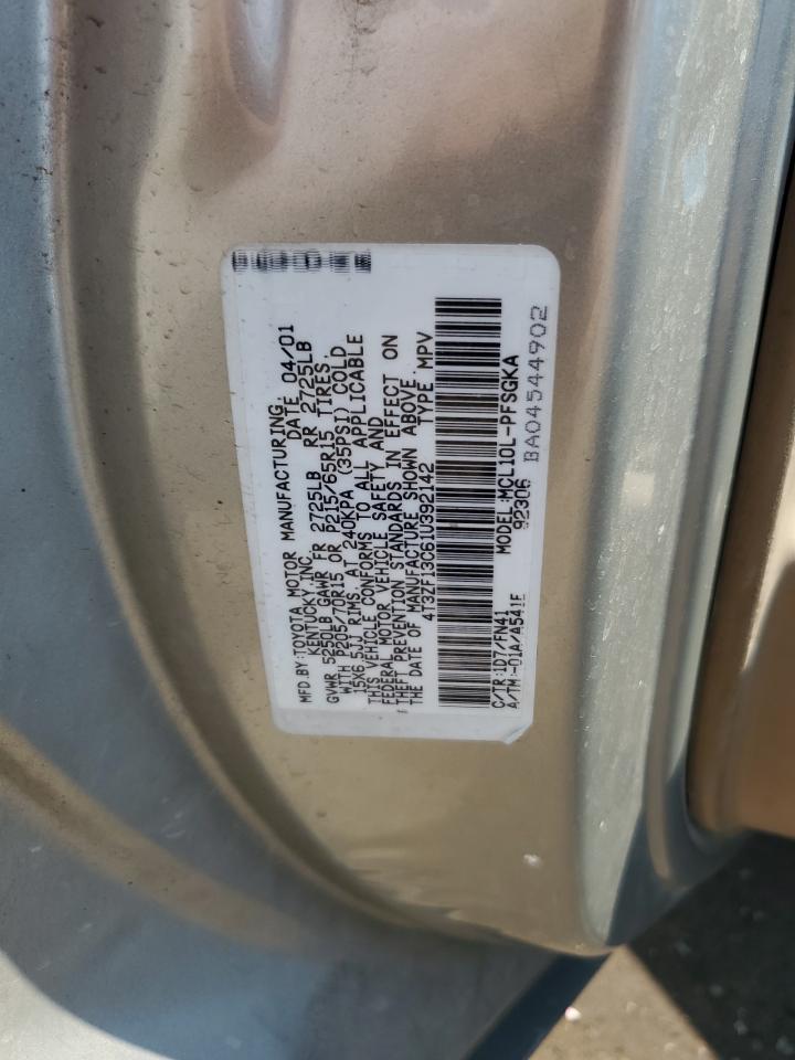 2001 Toyota Sienna Le VIN: 4T3ZF13C61U392142 Lot: 61845955