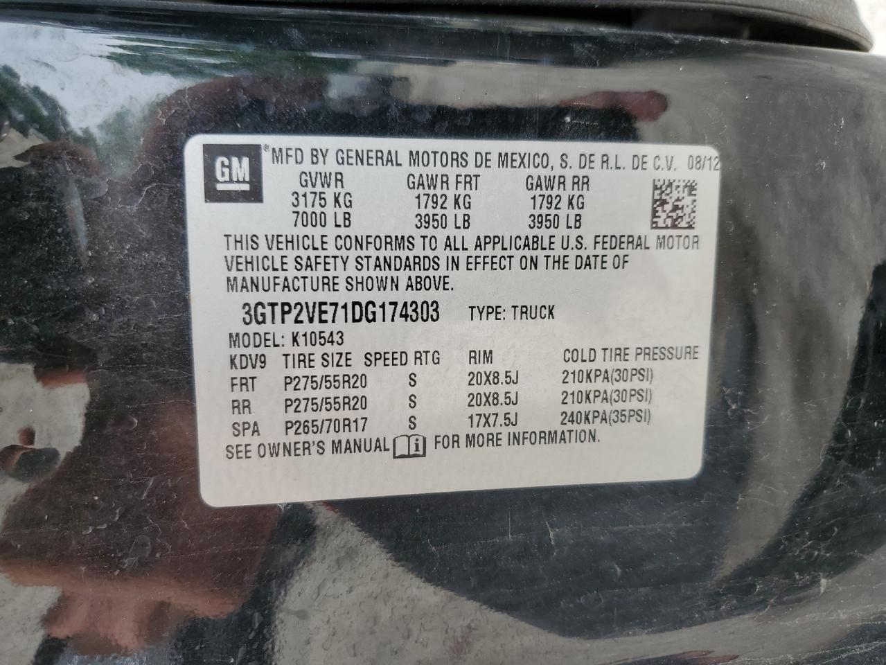 2013 GMC Sierra K1500 Sle VIN: 3GTP2VE71DG174303 Lot: 64906345