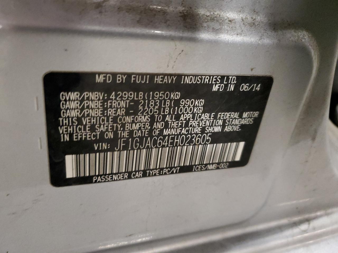 2014 Subaru Impreza Premium VIN: JF1GJAC64EH023605 Lot: 64645915