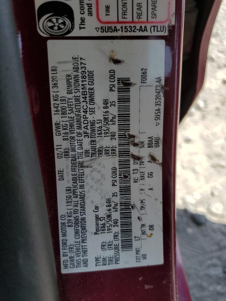 2011 Ford Fiesta Sel VIN: 3FADP4CJ4BM189377 Lot: 66825165