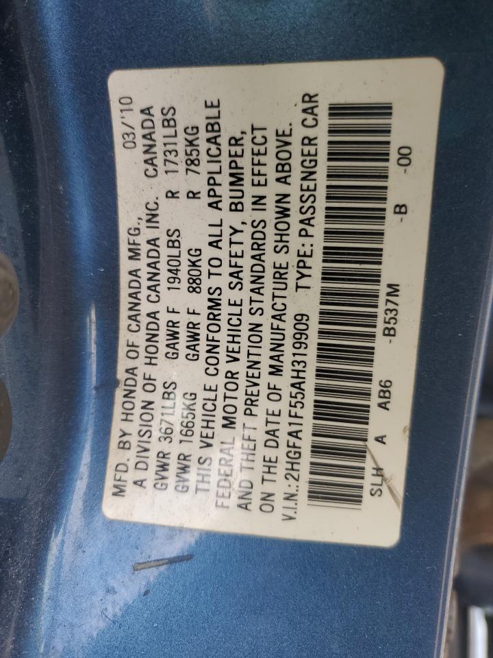 2010 Honda Civic Lx VIN: 2HGFA1F55AH319909 Lot: 65481375