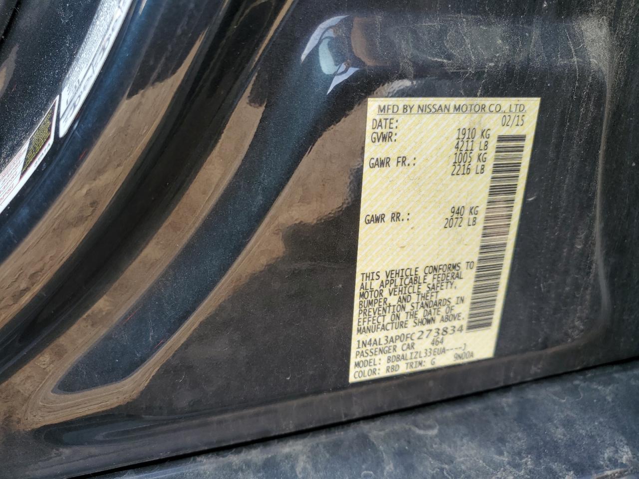 1n4al3ap0fc273834 1N4AL3AP0FC273834 2015 Nissan Altima 2.5