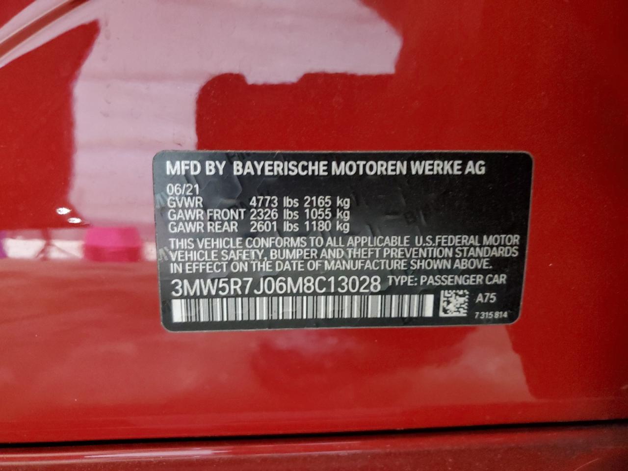 2021 BMW 330Xi VIN: 3MW5R7J06M8C13028 Lot: 62850925