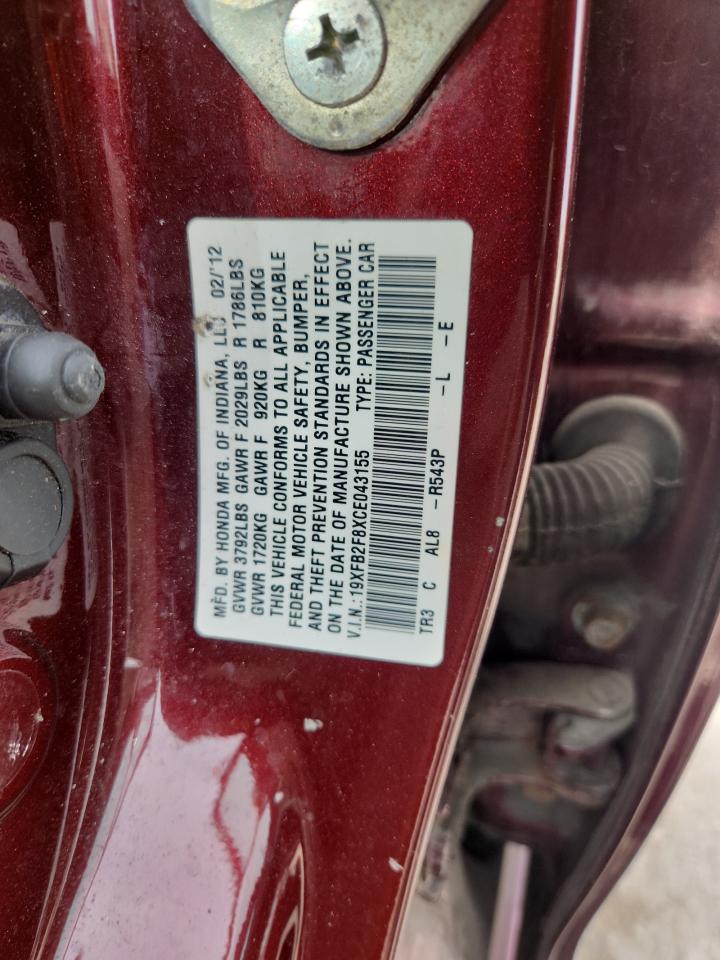 2012 Honda Civic Ex VIN: 19XFB2F8XCE043155 Lot: 66462485