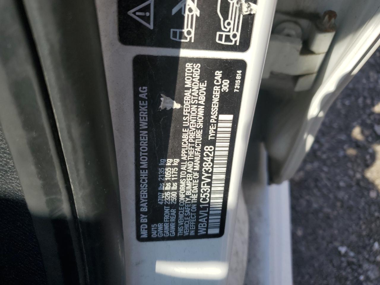 2015 BMW X1 xDrive28I VIN: WBAVL1C53FVY38428 Lot: 64763795