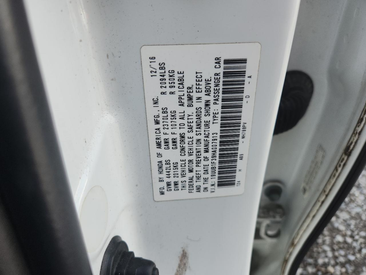 2017 Acura Tlx VIN: 19UUB1F39HA007913 Lot: 62530835