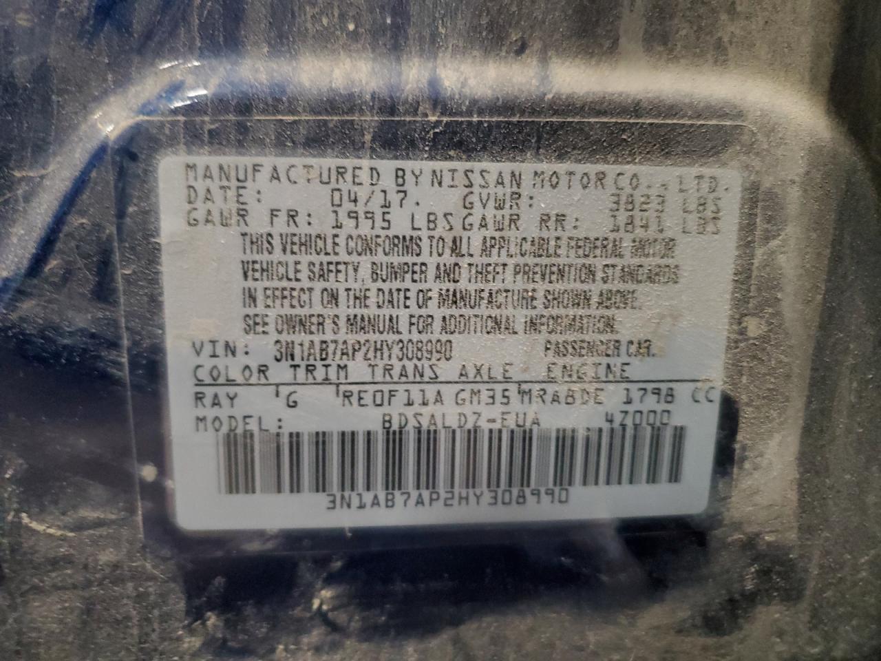 2017 Nissan Sentra S VIN: 3N1AB7AP2HY308990 Lot: 64469915