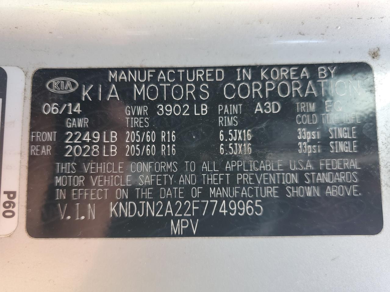 2015 Kia Soul VIN: KNDJN2A22F7749965 Lot: 64652295