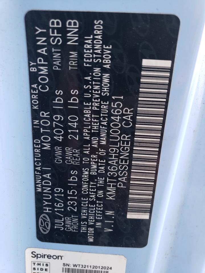2020 Hyundai Veloster N VIN: KMHT36AH9LU004651 Lot: 63702215