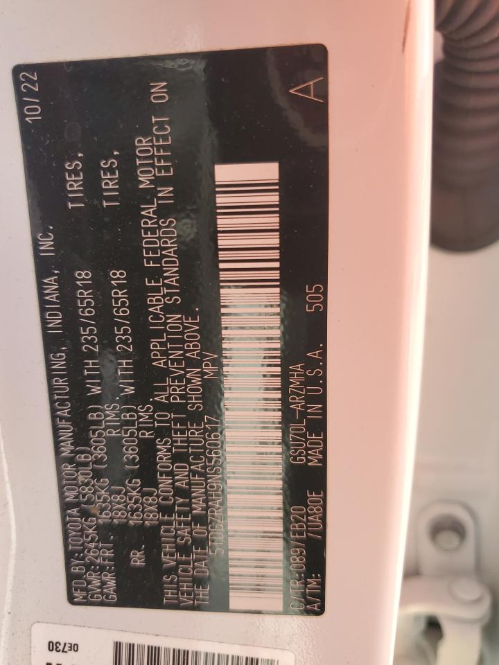 2022 Toyota Highlander Xle VIN: 5TDGZRAH9NS560617 Lot: 66603895