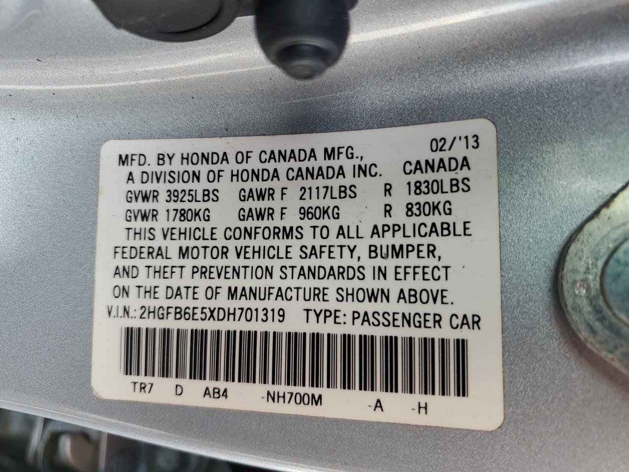 2013 Honda Civic Si VIN: 2HGFB6E5XDH701319 Lot: 63990955