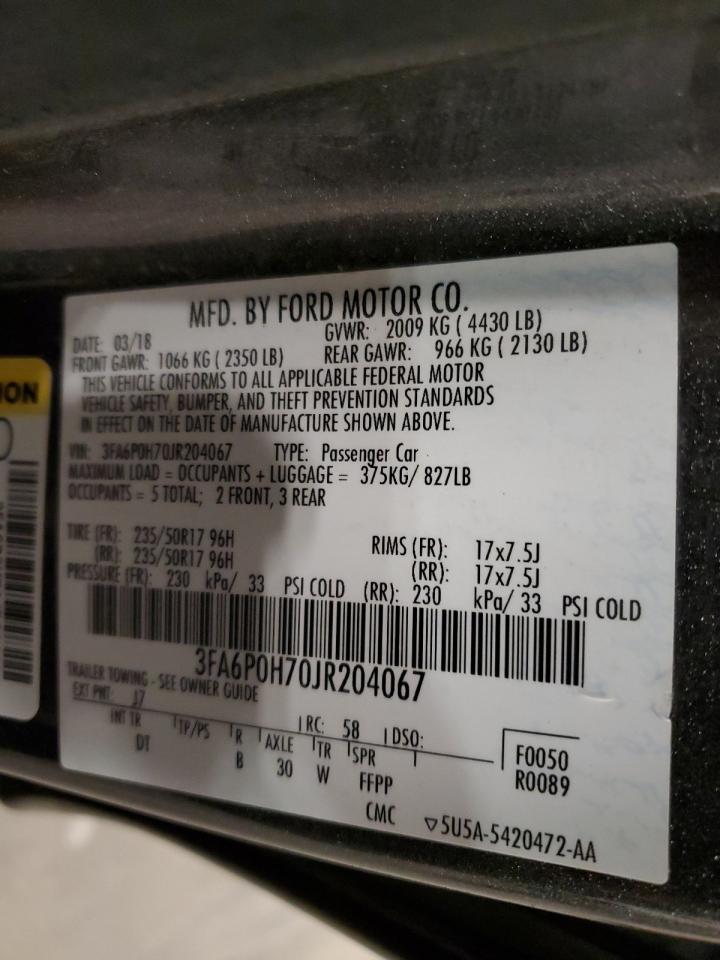 2018 Ford Fusion Se VIN: 3FA6P0H70JR204067 Lot: 65414865