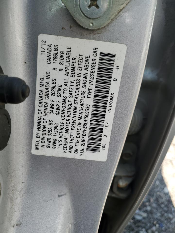 2013 Honda Civic Ex VIN: 2HGFB2F88DH509639 Lot: 62614535