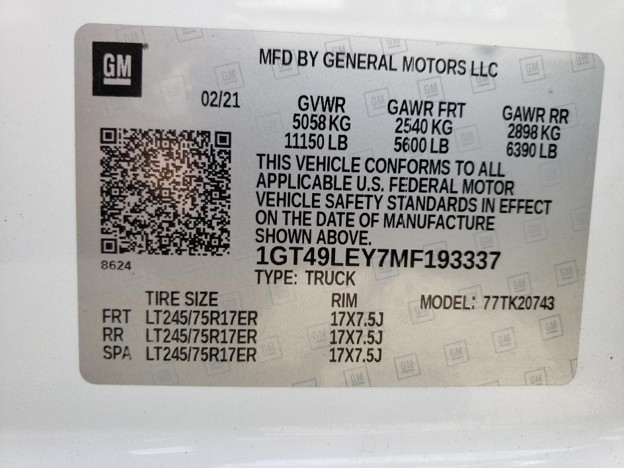 1gt49ley7mf193337 1GT49LEY7MF193337 2021 GMC Sierra K2500 Heavy Duty