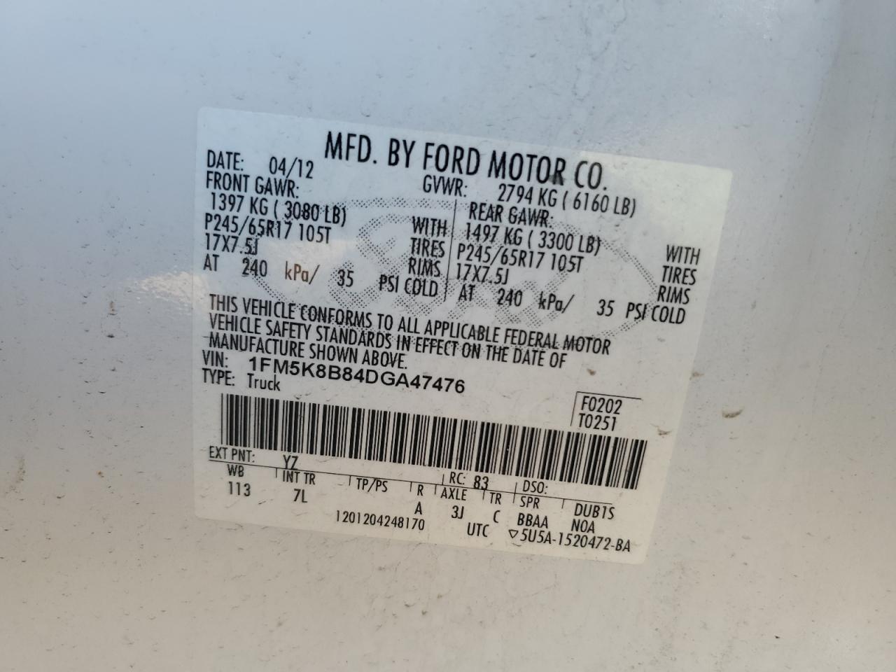 1FM5K8B84DGA47476 2013 Ford Explorer