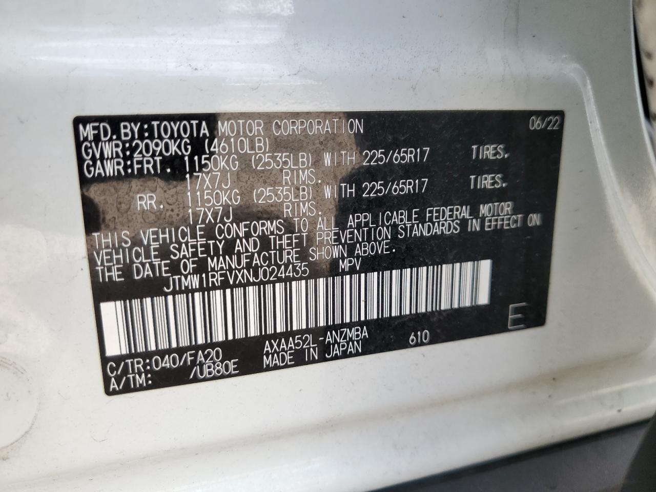 2022 Toyota Rav4 Xle VIN: JTMW1RFVXNJ024435 Lot: 65465325