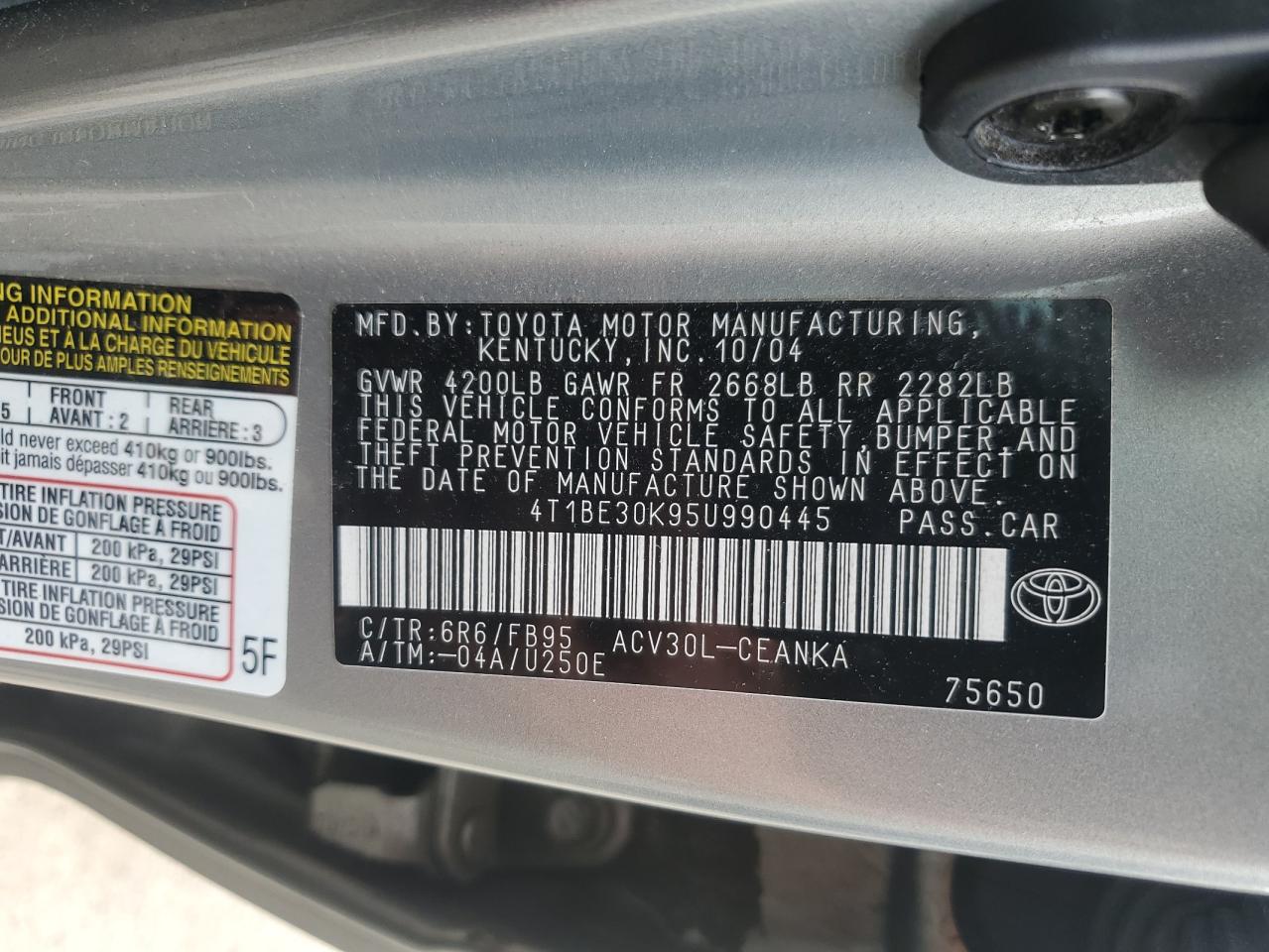 2005 Toyota Camry Le VIN: 4T1BE30K95U990445 Lot: 64811375