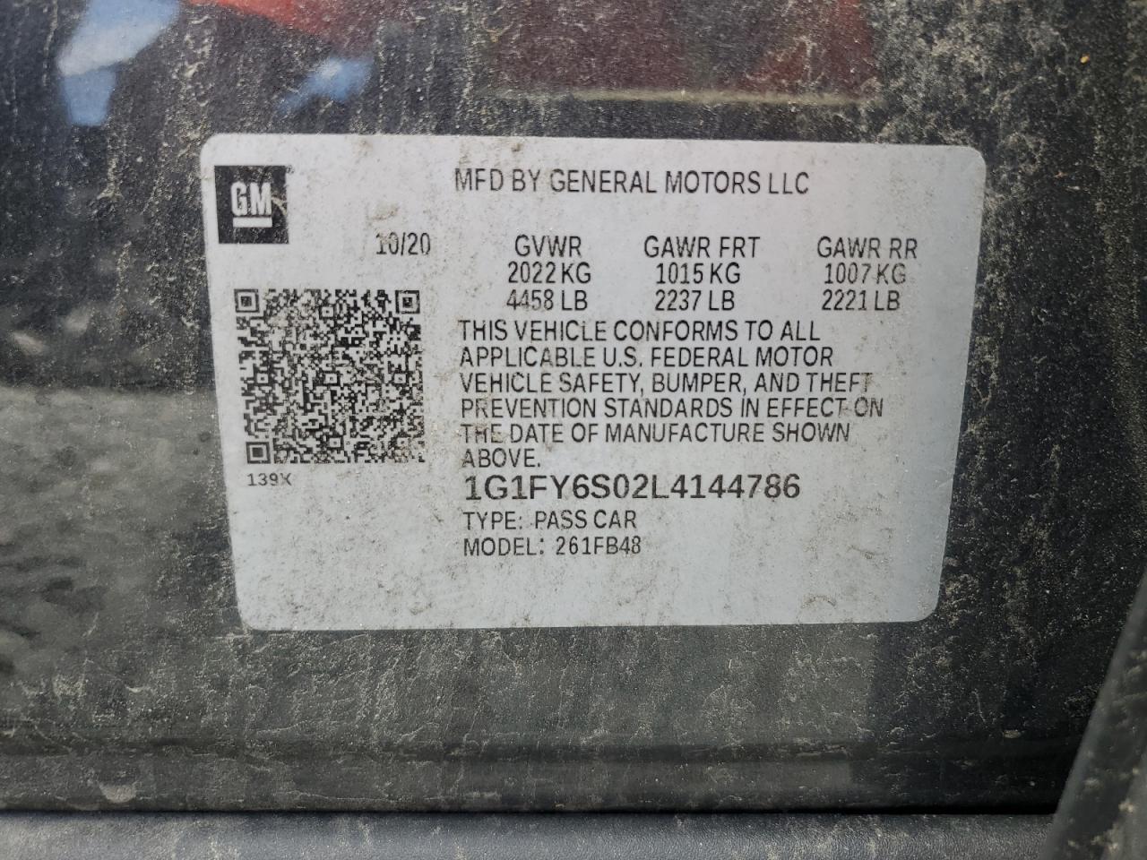 2020 Chevrolet Bolt Ev Lt VIN: 1G1FY6S02L4144786 Lot: 62980655