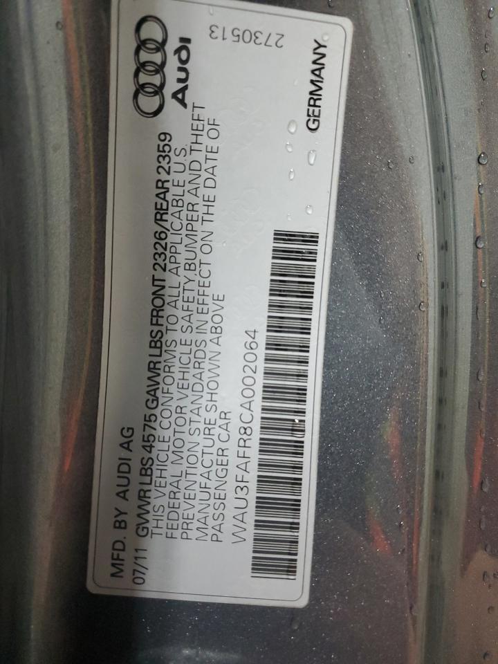 2012 Audi A5 Prestige VIN: WAU3FAFR8CA002064 Lot: 64604695