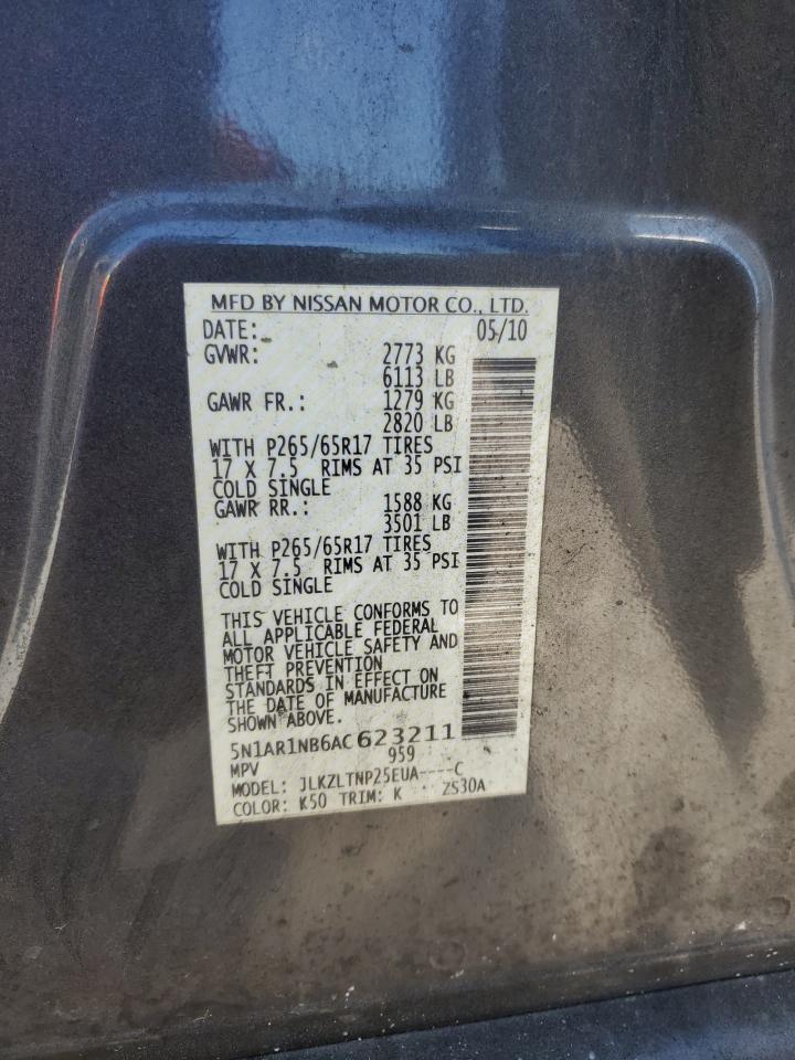 2010 Nissan Pathfinder S VIN: 5N1AR1NB6AC623211 Lot: 64636775