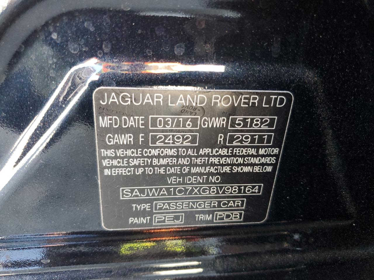 2016 Jaguar Xj VIN: SAJWA1C7XG8V98164 Lot: 65224405