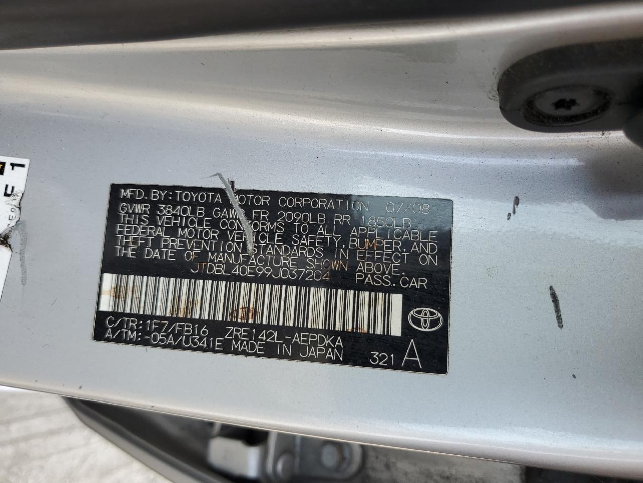 2009 Toyota Corolla Base VIN: JTDBL40E99J037204 Lot: 64524705