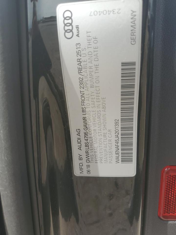 2018 Audi A4 Premium Plus VIN: WAUENAF45JA201392 Lot: 66740905