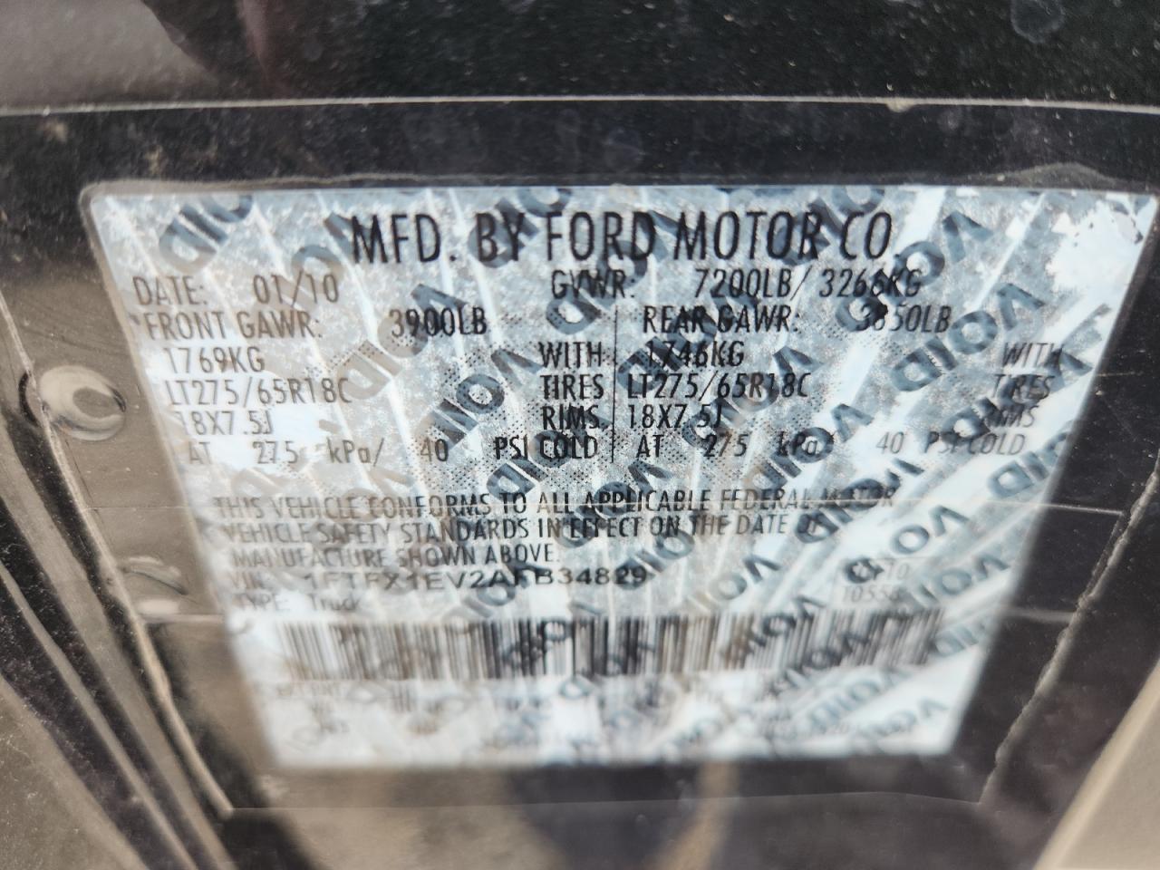 2010 Ford F150 Super Cab VIN: 1FTFX1EV2AFB34829 Lot: 65207865