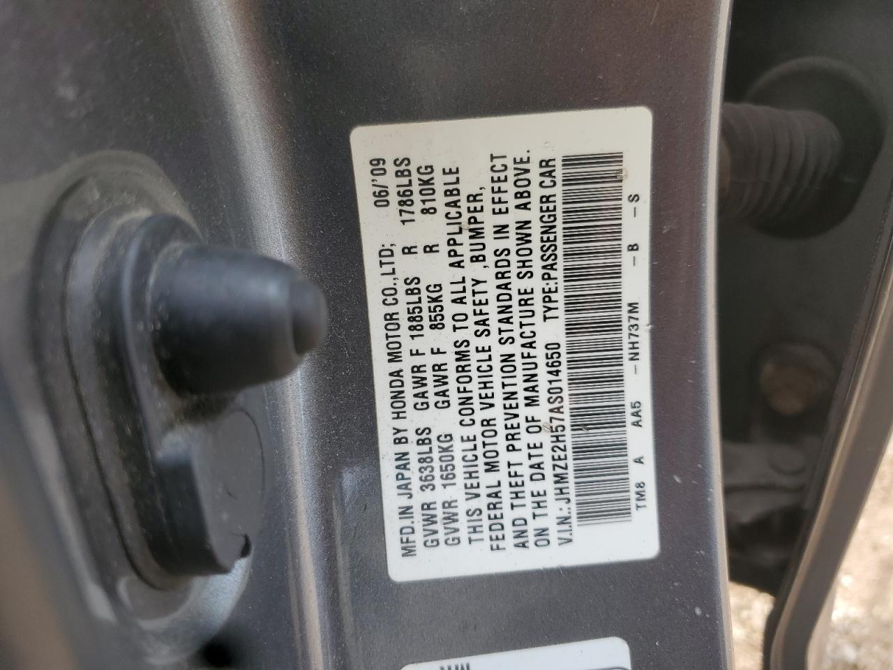 2010 Honda Insight Lx VIN: JHMZE2H57AS014650 Lot: 64186135