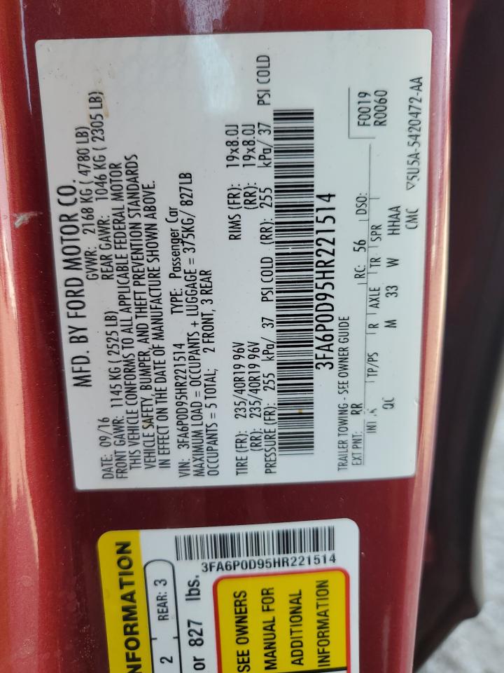 2017 Ford Fusion Titanium VIN: 3FA6P0D95HR221514 Lot: 64686365