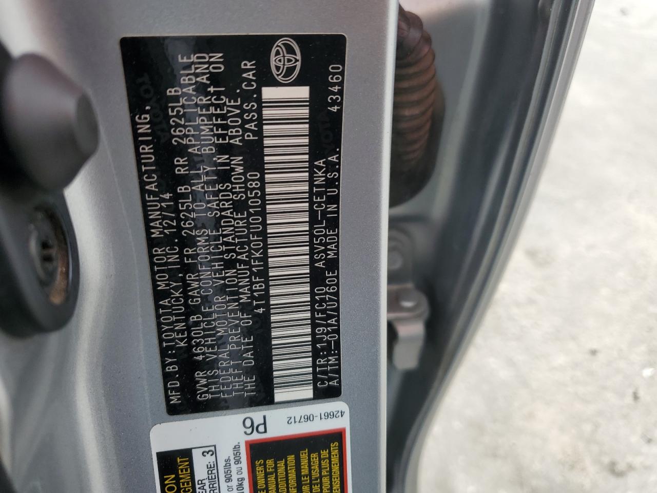 2015 Toyota Camry Le VIN: 4T1BF1FK0FU010580 Lot: 65007385