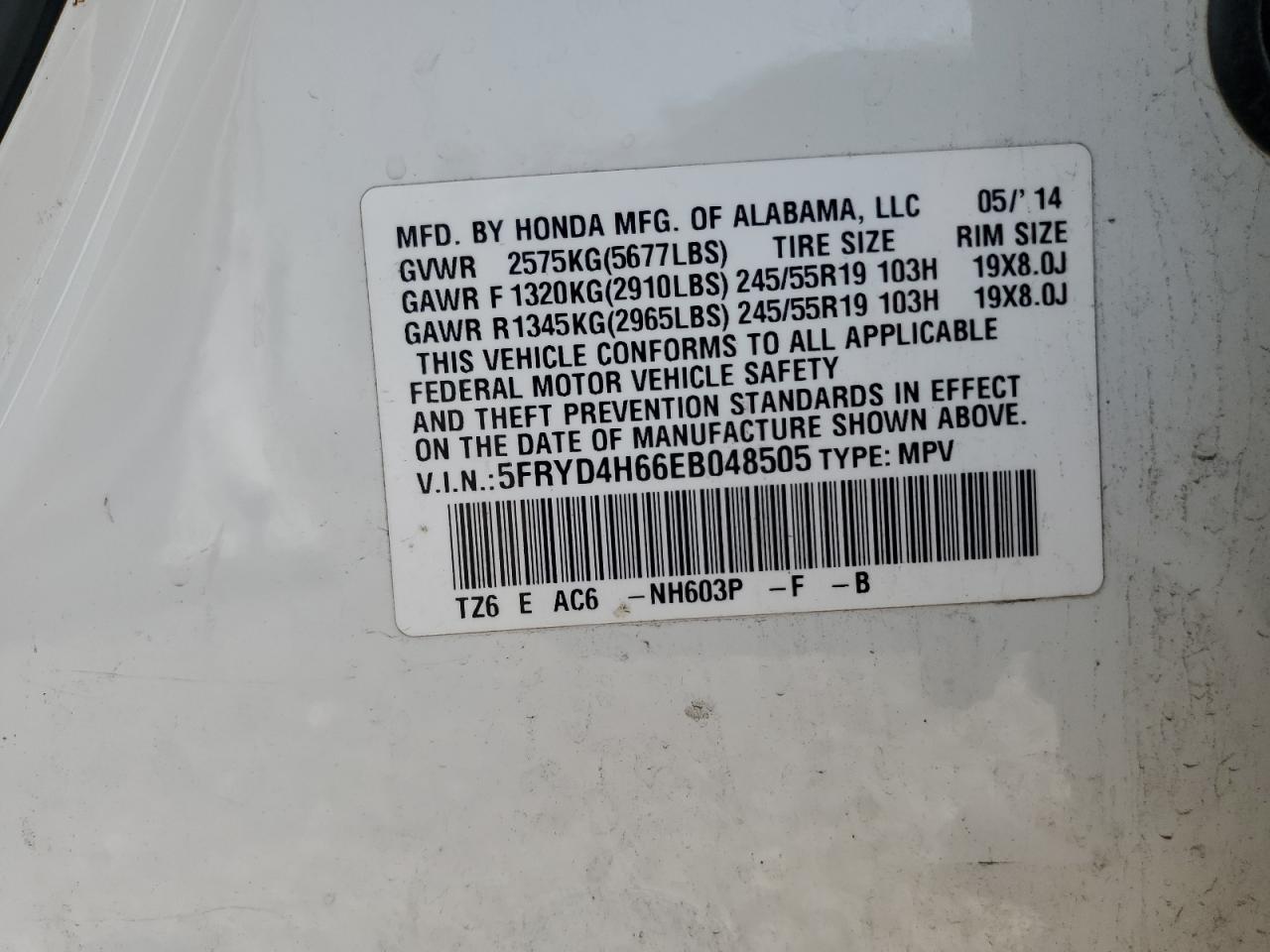 5fryd4h66eb048505 5FRYD4H66EB048505 2014 Acura Mdx Technology