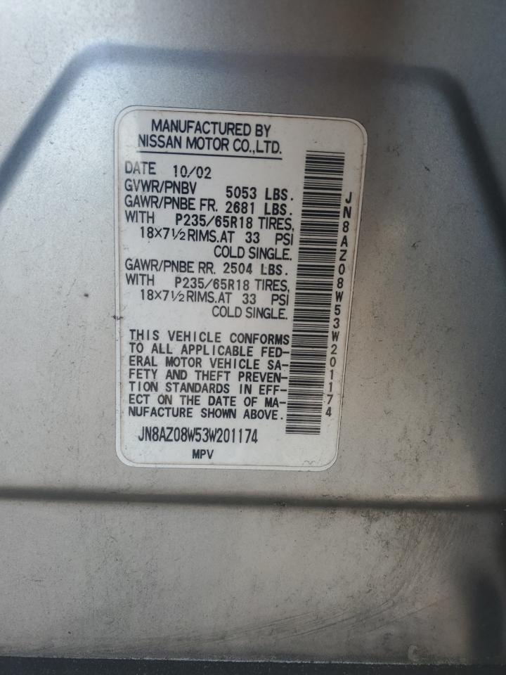 2003 Nissan Murano Sl VIN: JN8AZ08W53W201174 Lot: 66956345