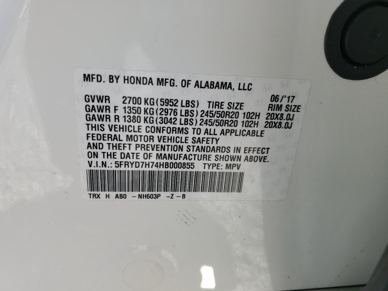 2026 Acura Mdx Sport Hybrid Advance VIN: 5FRYD7H74HB000855 Lot: 63716985