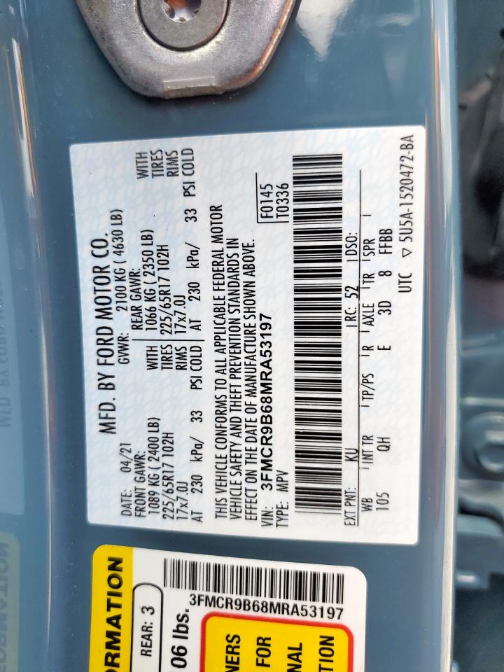 2021 Ford Bronco Sport Big Bend VIN: 3FMCR9B68MRA53197 Lot: 64308045