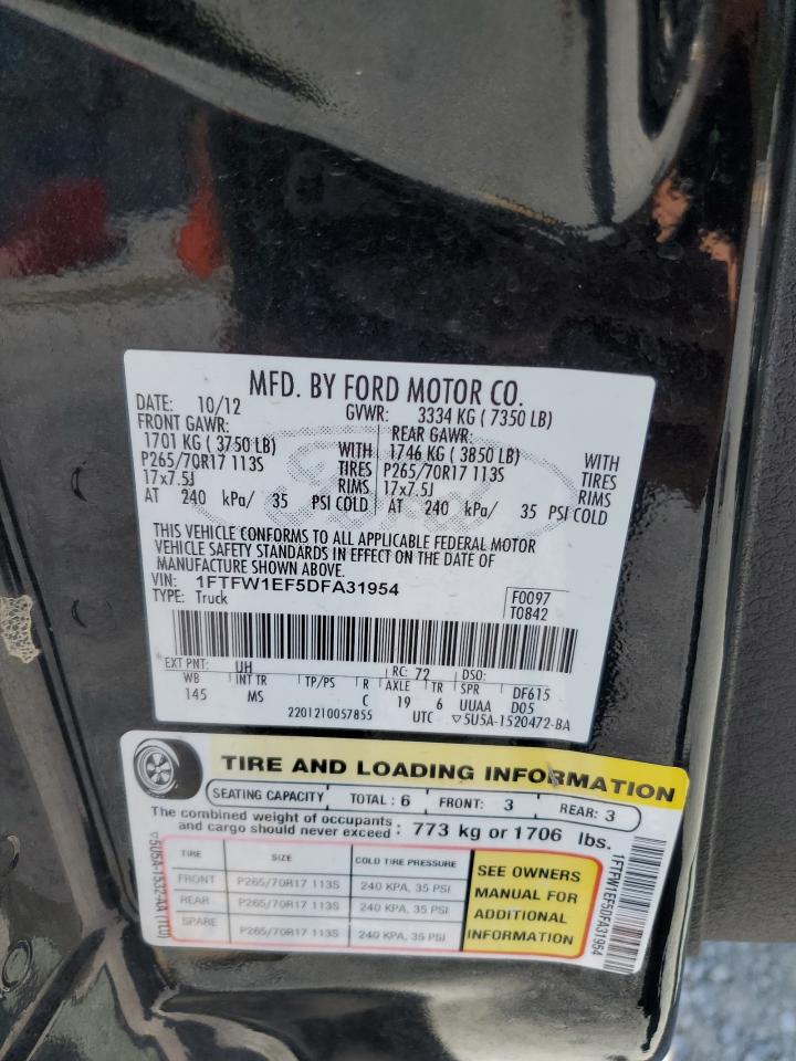 2013 Ford F150 Supercrew VIN: 1FTFW1EF5DFA31954 Lot: 64571475