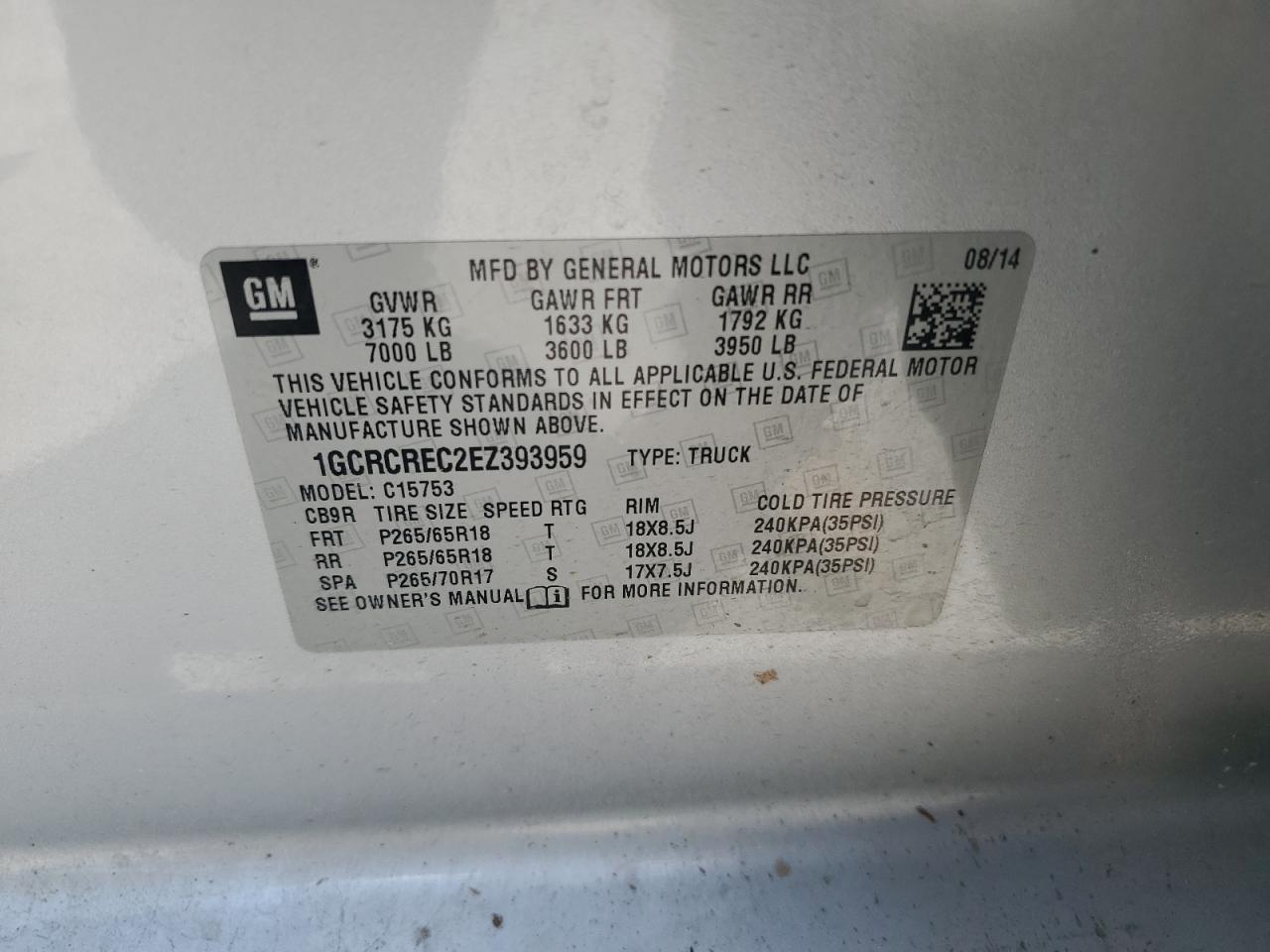 2014 Chevrolet Silverado C1500 Lt VIN: 1GCRCREC2EZ393959 Lot: 64674105