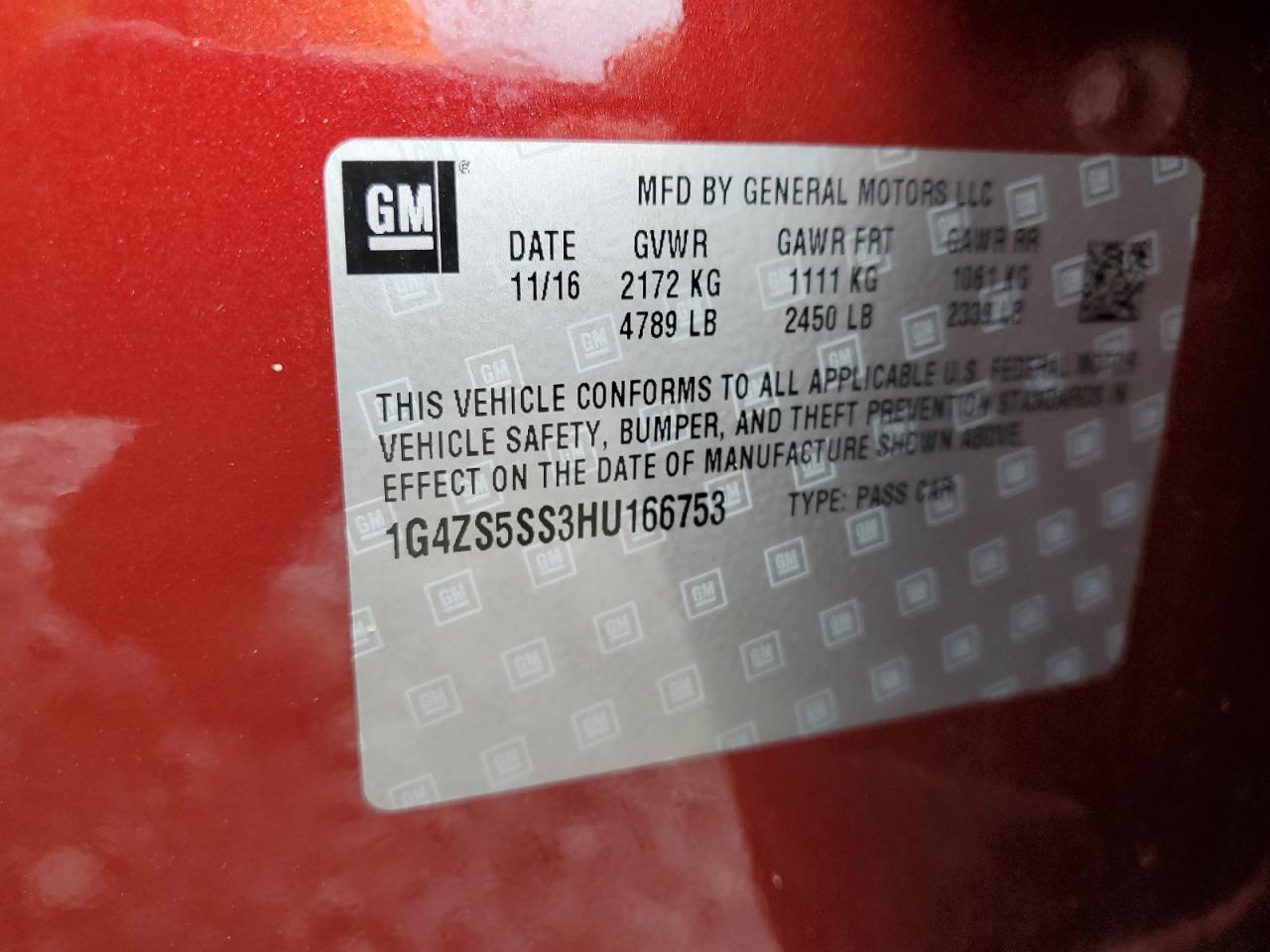 2017 Buick Lacrosse Premium VIN: 1G4ZS5SS3HU166753 Lot: 64568855