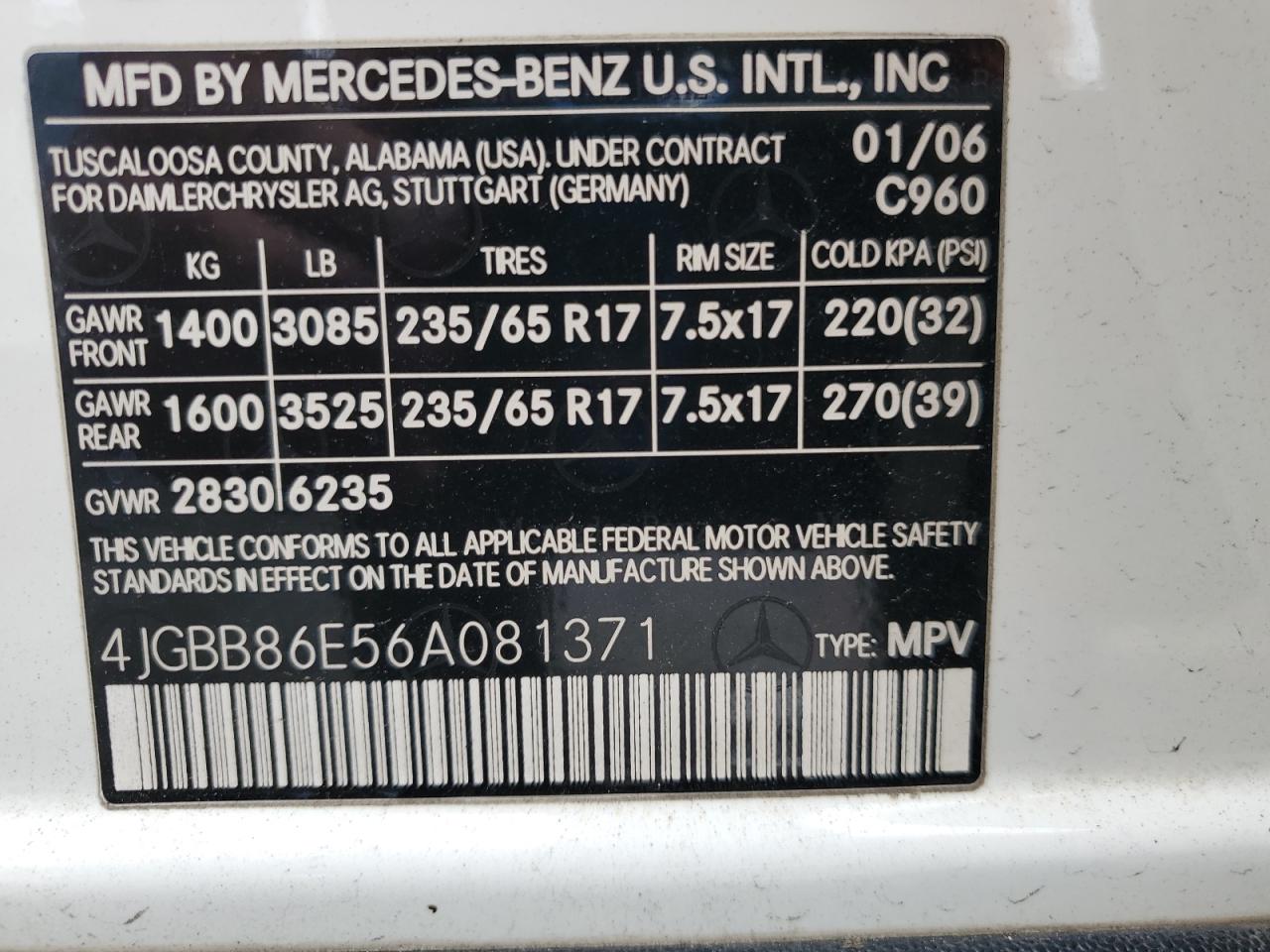2006 Mercedes-Benz Ml 350 VIN: 4JGBB86E56A081371 Lot: 64328025